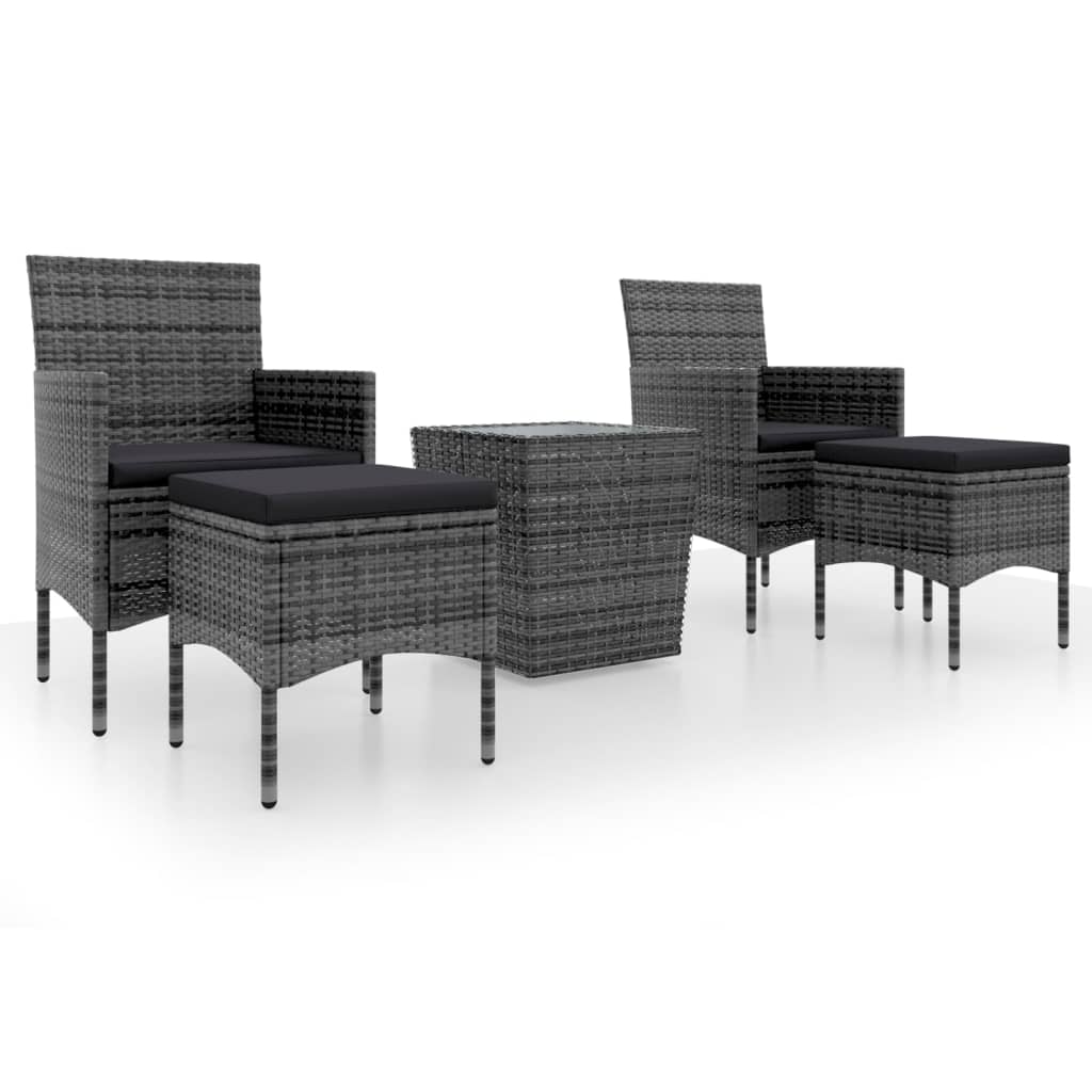vidaXL 5-cz. zestaw mebli bistro, rattan PE i hartowane szkło, szary