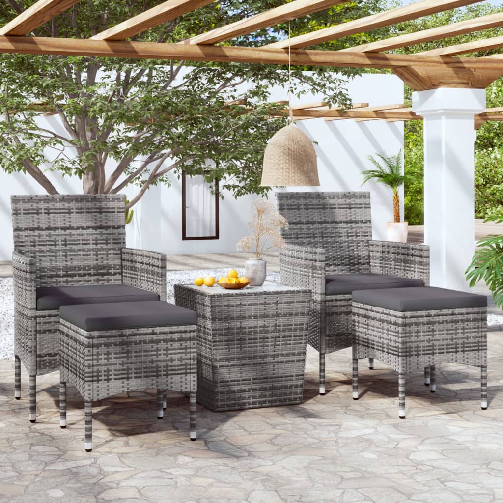 vidaXL 5-cz. zestaw mebli bistro, rattan PE i hartowane szkło, szary