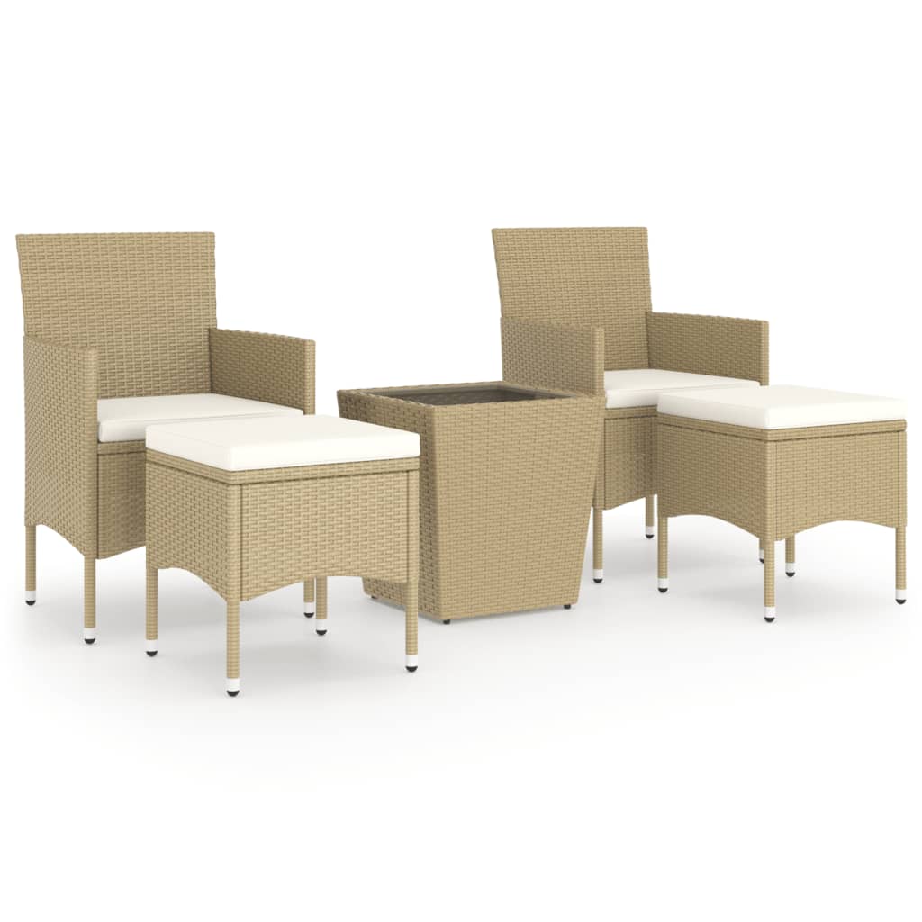 vidaXL 5-cz. zestaw bistro do ogrodu, rattan PE, szkło hartowane, beż