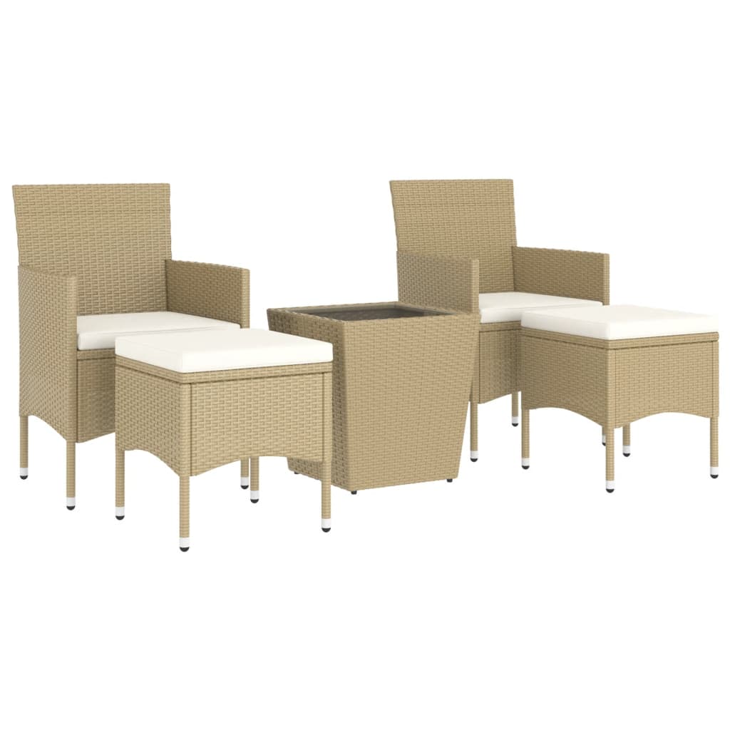 vidaXL 5-cz. zestaw bistro do ogrodu, rattan PE, szkło hartowane, beż