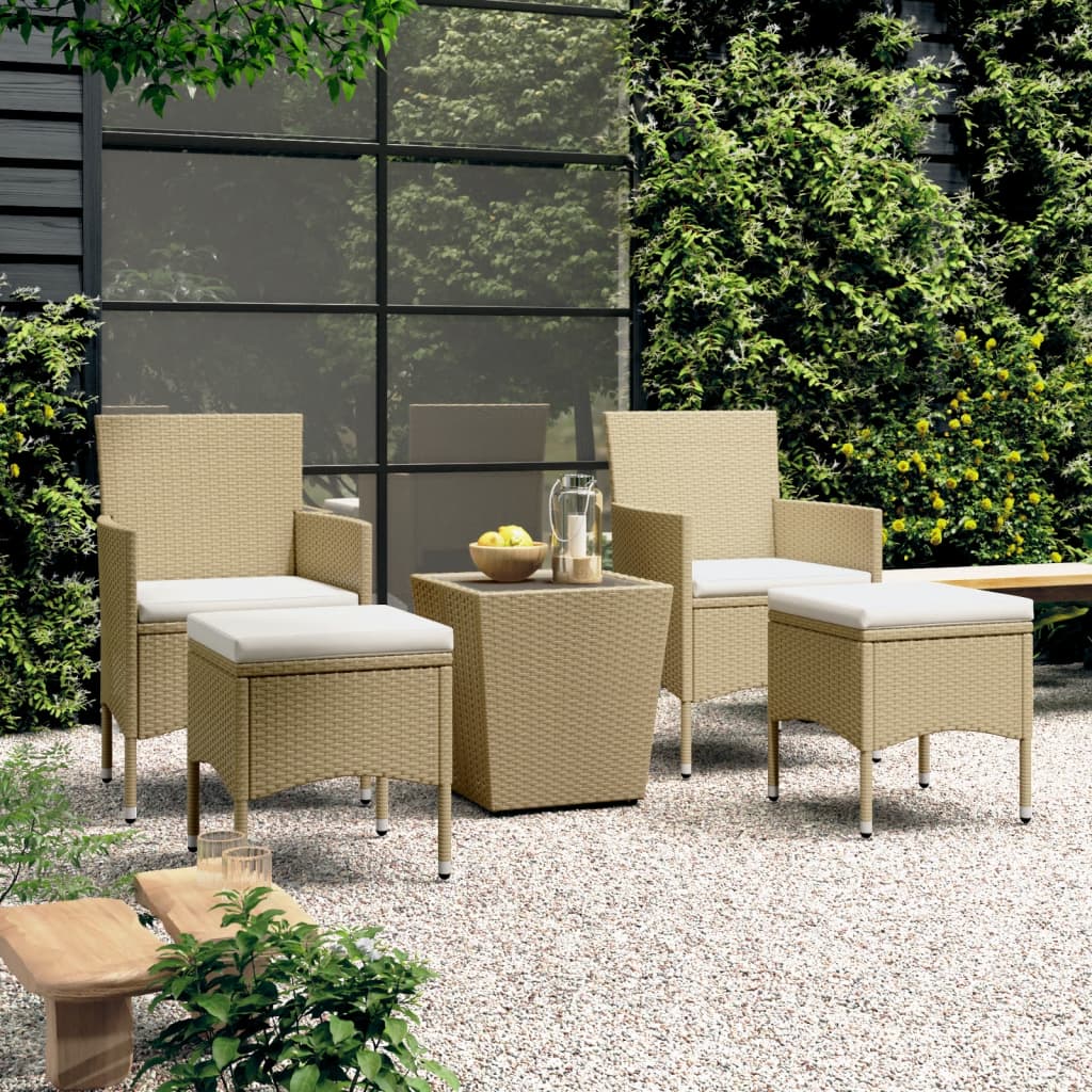 vidaXL 5-cz. zestaw bistro do ogrodu, rattan PE, szkło hartowane, beż