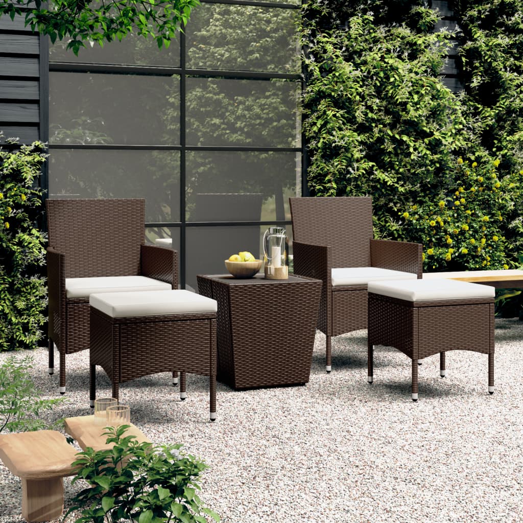 vidaXL 5-cz. zestaw mebli bistro, rattan PE i szkło hartowane, brązowy
