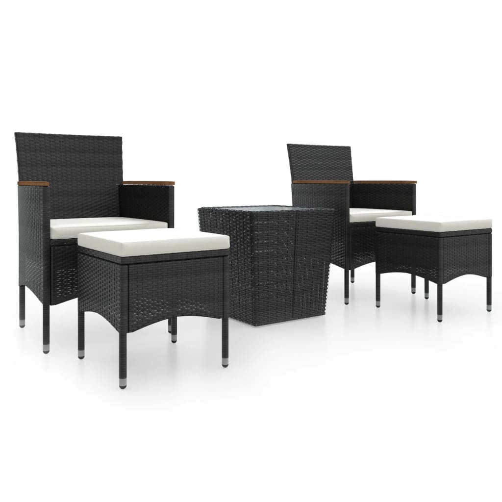 vidaXL 5-cz. zestaw mebli bistro, rattan PE i szkło hartowane, czarny