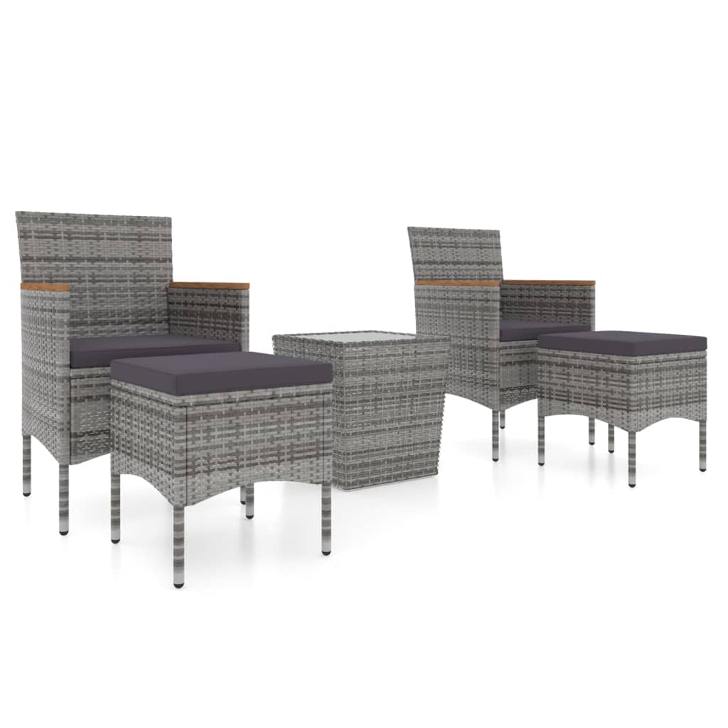 vidaXL 5-cz. zestaw mebli bistro, rattan PE i hartowane szkło, szary
