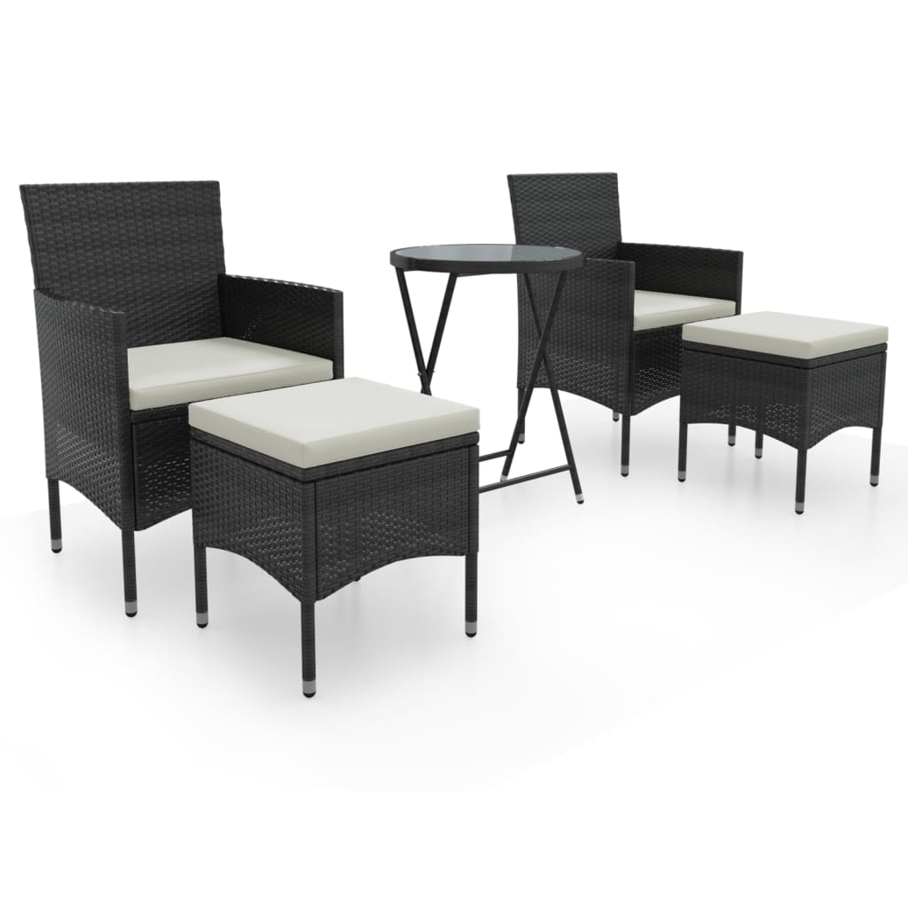 vidaXL 5-cz. zestaw mebli bistro, rattan PE i szkło hartowane, czarny