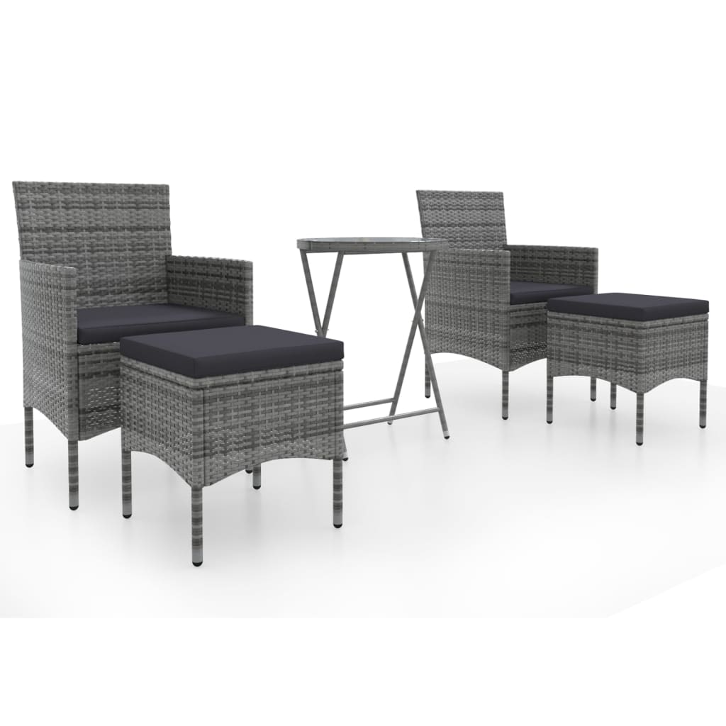 vidaXL 5-cz. zestaw mebli bistro, rattan PE i hartowane szkło, szary
