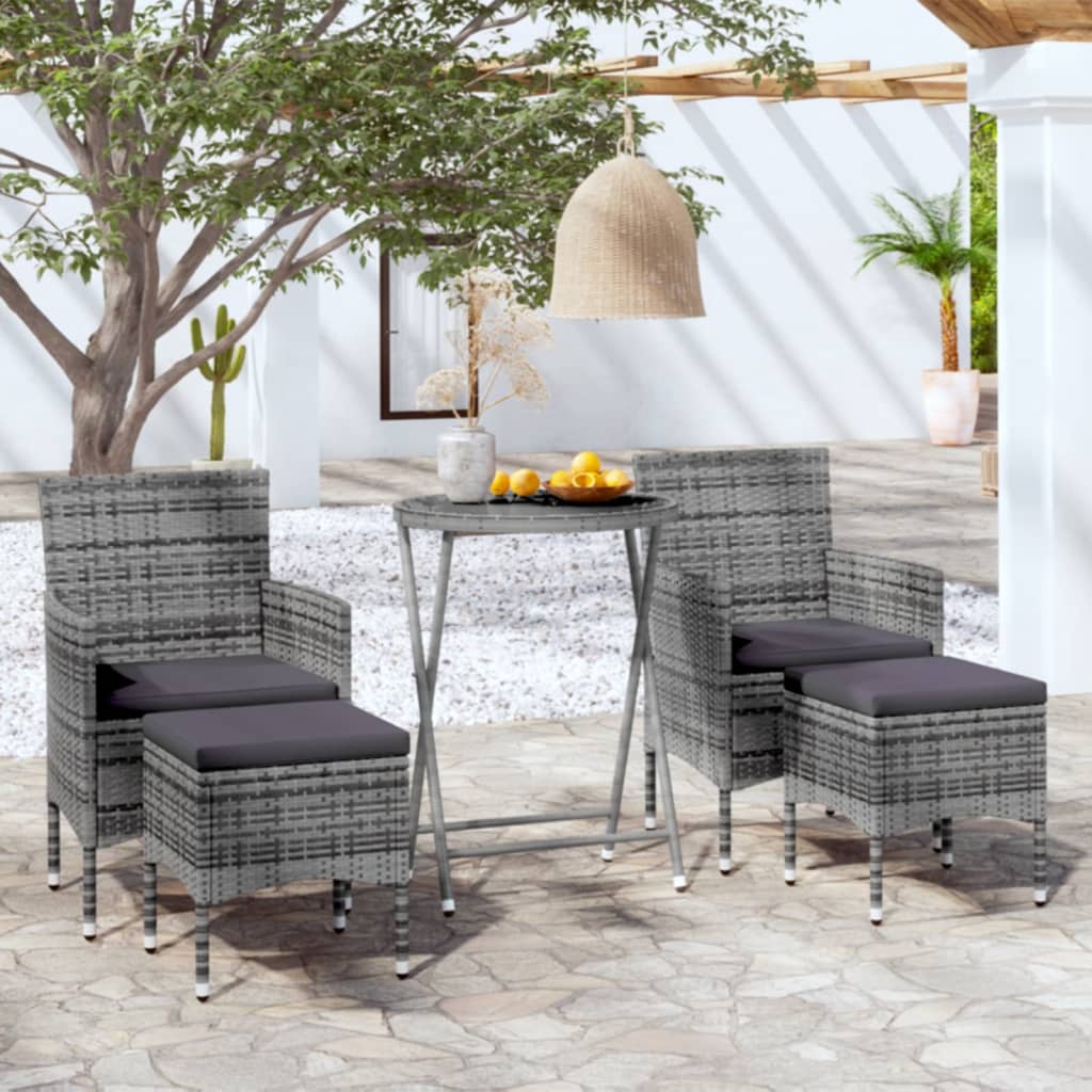 vidaXL 5-cz. zestaw mebli bistro, rattan PE i hartowane szkło, szary