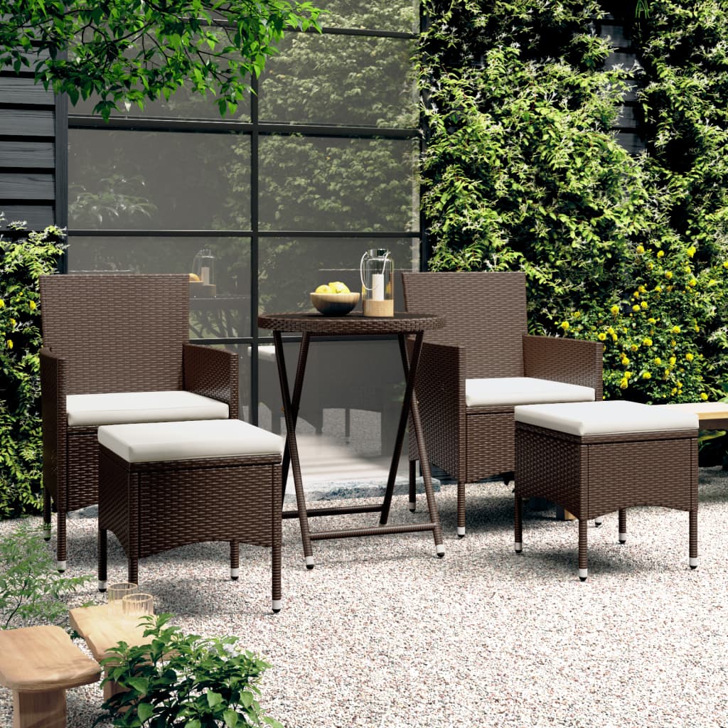 vidaXL 5-cz. zestaw mebli bistro, rattan PE i szkło hartowane, brązowy