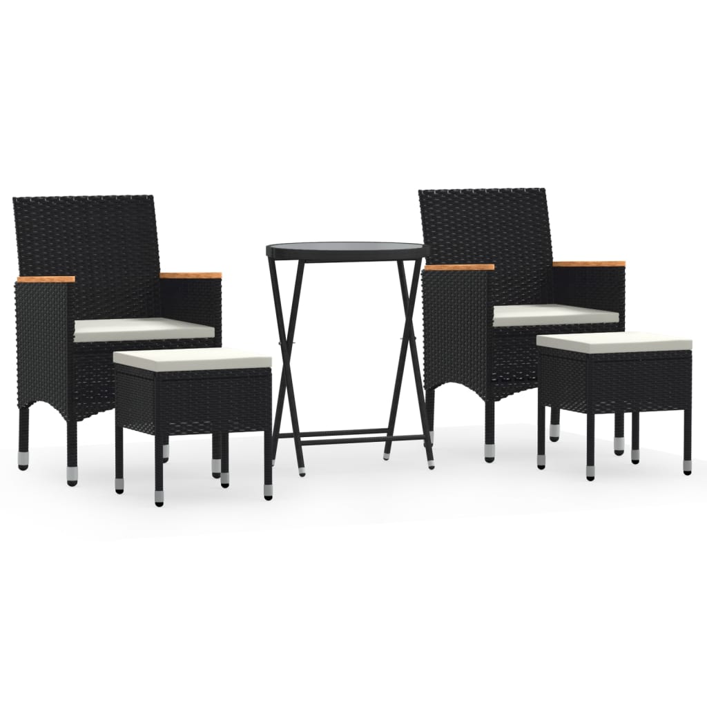 vidaXL 5-cz. zestaw mebli bistro, rattan PE i hartowane szkło, czarny