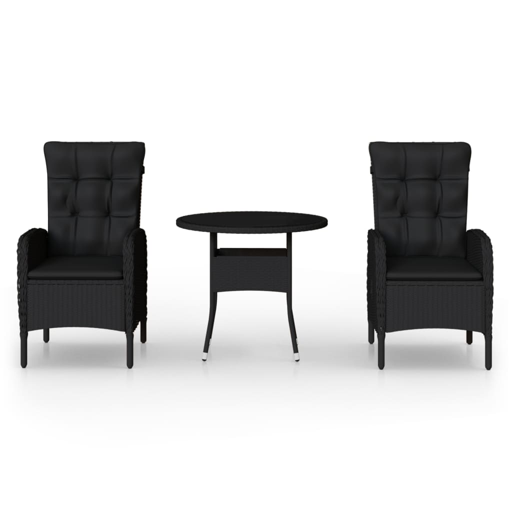 vidaXL 3-częściowy zestaw mebli bistro do ogrodu, polirattan, czarny