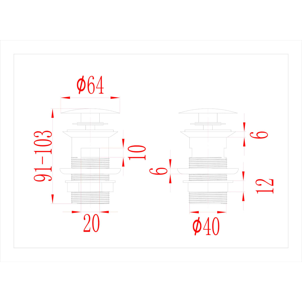 vidaXL Korek przelewowy klik-klak, srebrny, 6,4x6,4x9,1 cm