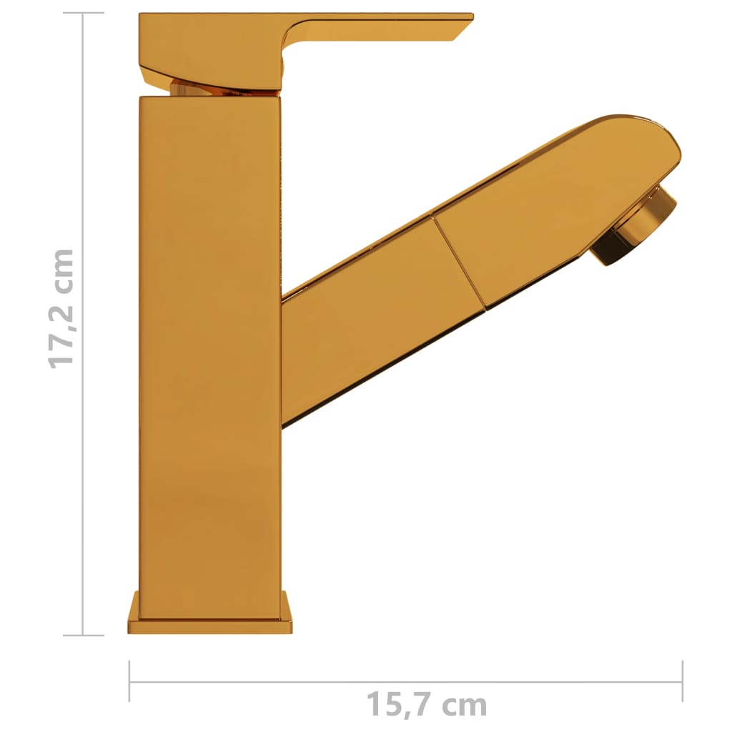 vidaXL Bateria umywalkowa z wyciąganą wylewką, złota, 157x172 mm
