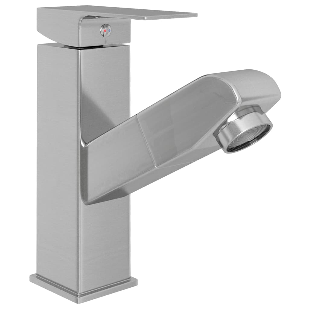 vidaXL Bateria umywalkowa, z funkcją wyciągania, srebrna, 157x172 mm