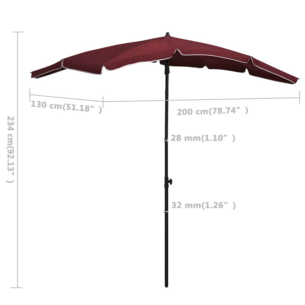 vidaXL Parasol ogrodowy na słupku, 200x130 cm, bordowy