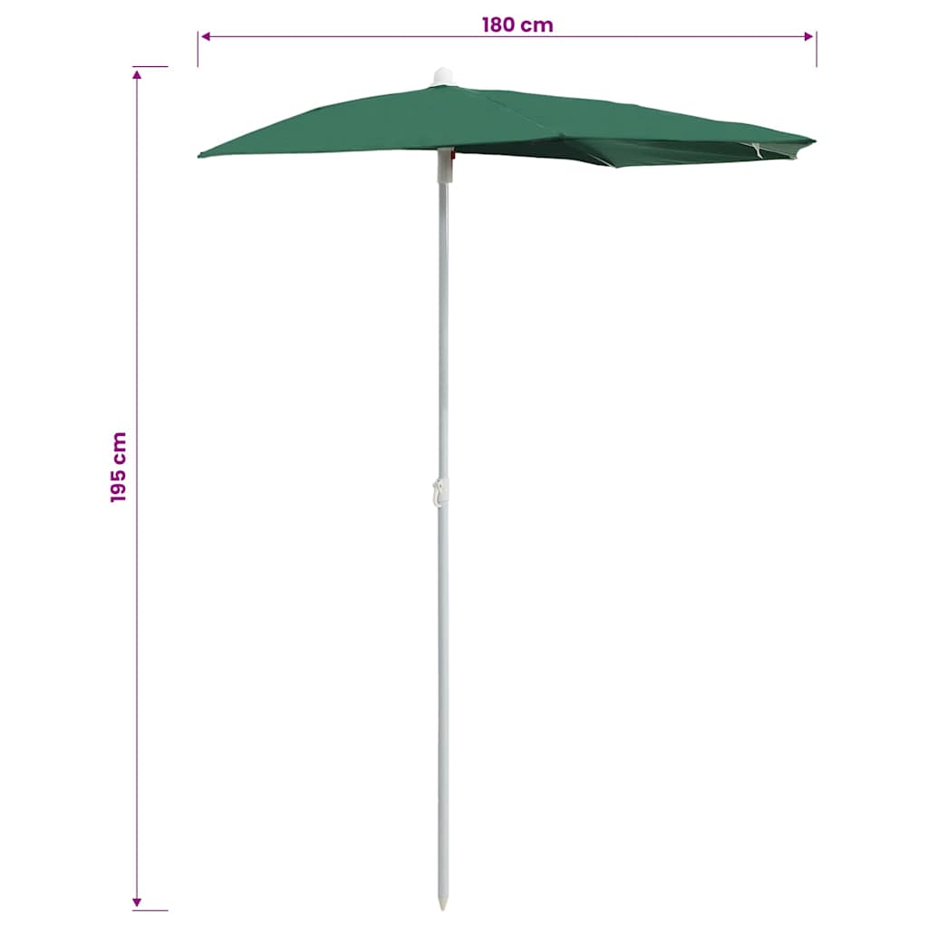 vidaXL Półokrągły parasol ogrodowy na słupku, 180x90 cm, zielony