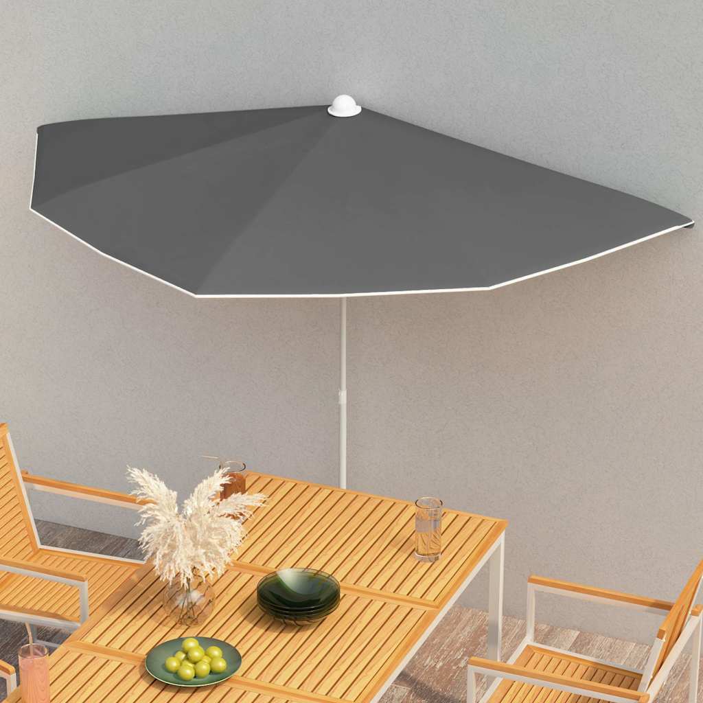 vidaXL Półokrągły parasol ogrodowy na słupku, 180x90 cm, antracytowy