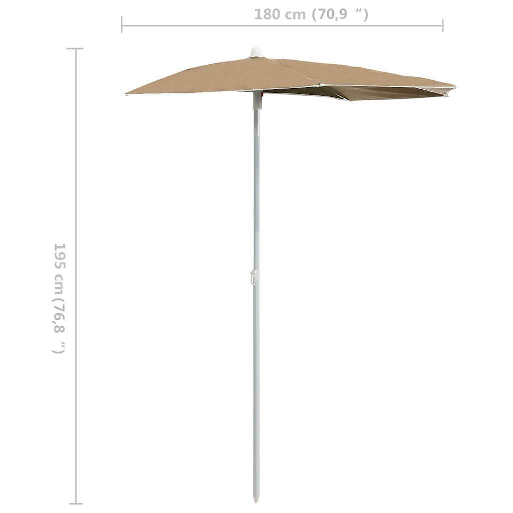 vidaXL Półokrągły parasol ogrodowy na słupku, 180x90 cm, kolor taupe