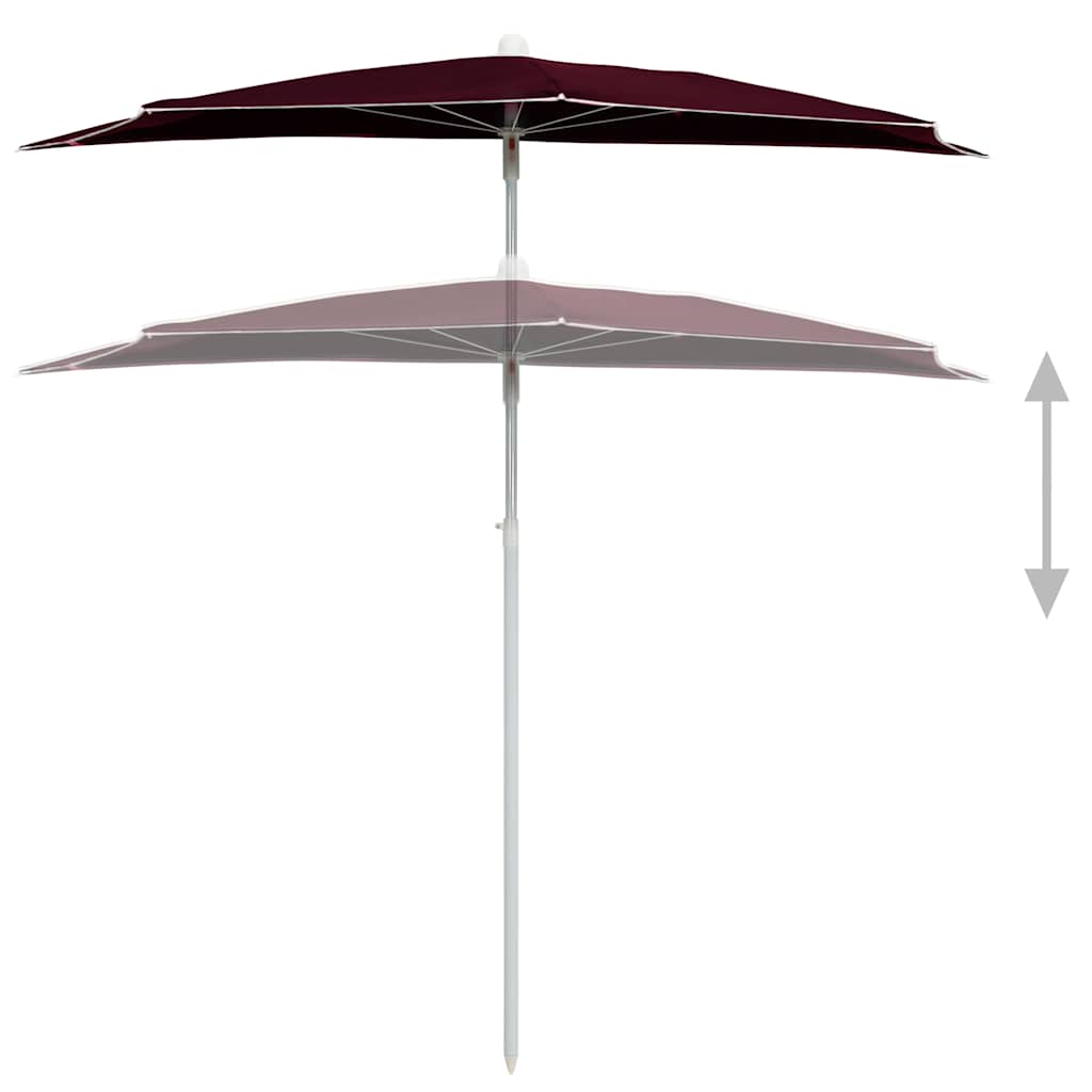 vidaXL Półokrągły parasol ogrodowy na słupku, 180x90 cm, bordowy
