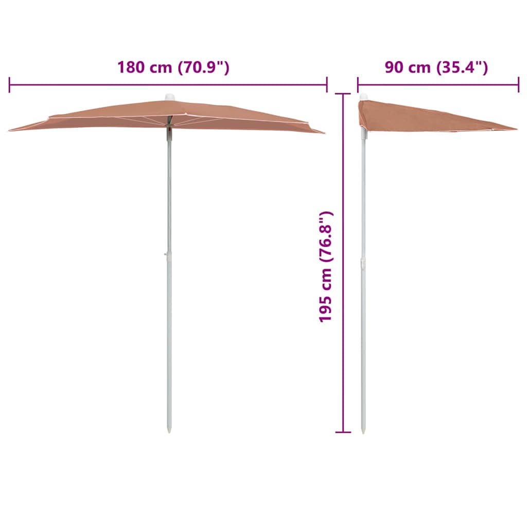 vidaXL Półokrągły parasol ogrodowy na słupku, 180x90 cm, terakota