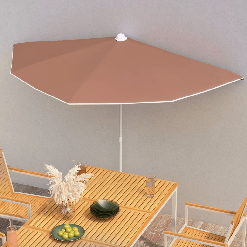 vidaXL Półokrągły parasol ogrodowy na słupku, 180x90 cm, terakota