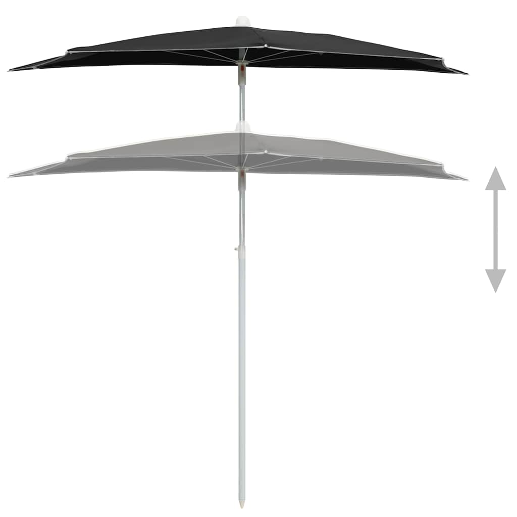 vidaXL Półokrągły parasol ogrodowy na słupku, 180x90 cm, czarny