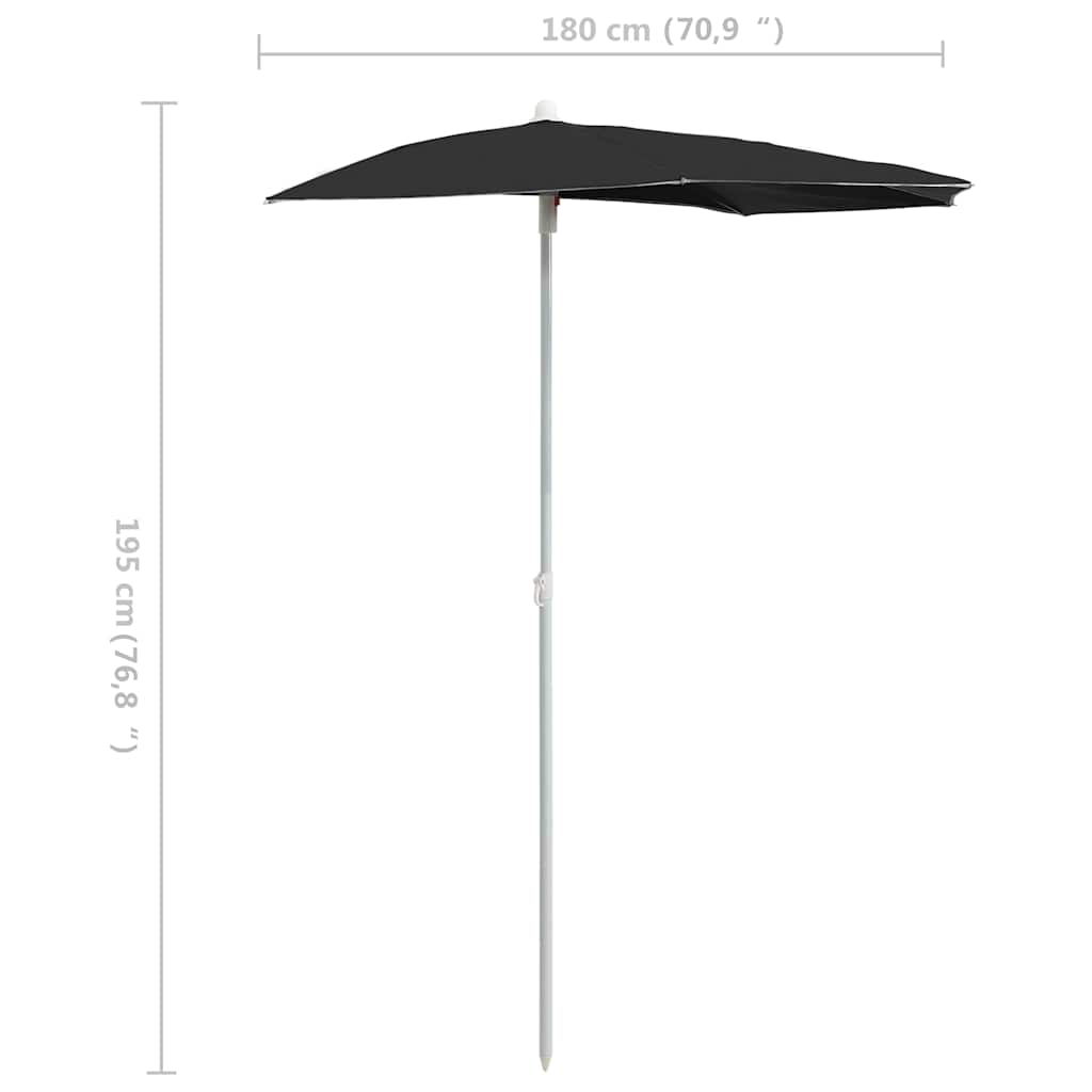 vidaXL Półokrągły parasol ogrodowy na słupku, 180x90 cm, czarny
