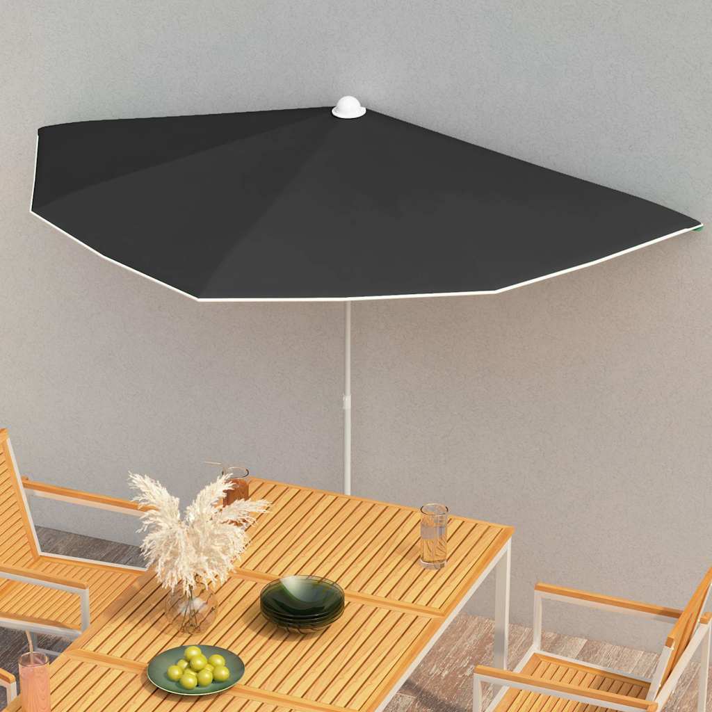 vidaXL Półokrągły parasol ogrodowy na słupku, 180x90 cm, czarny
