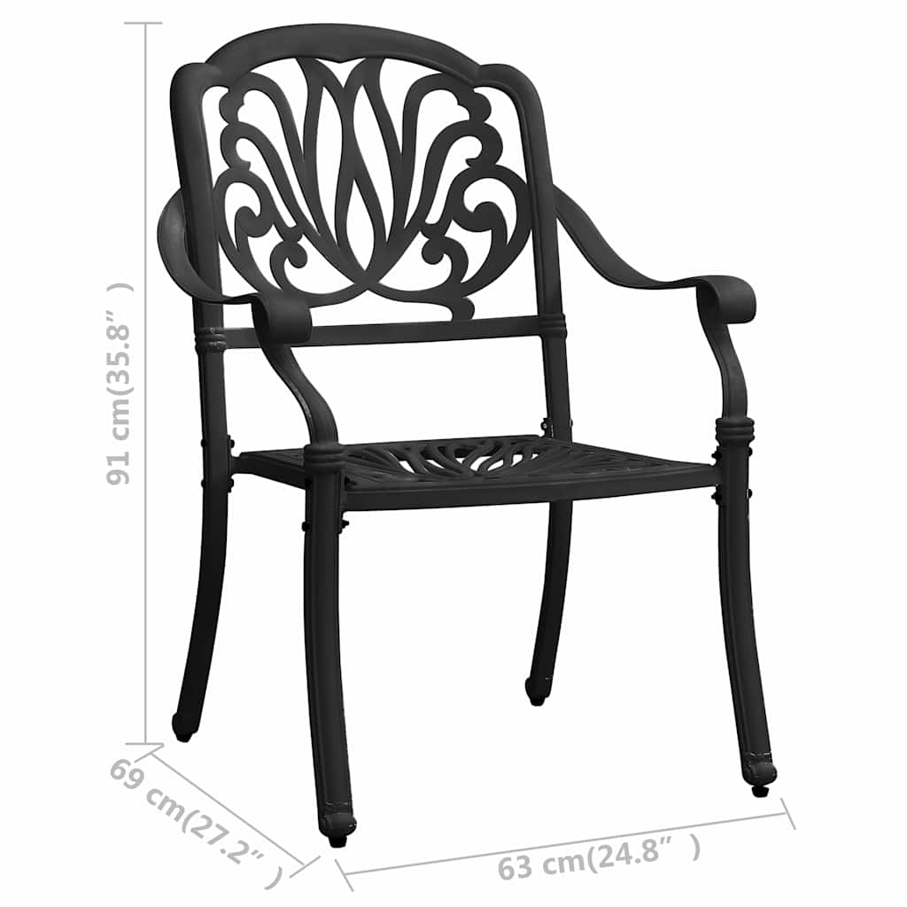 vidaXL Krzesła ogrodowe 2 szt., odlewane aluminium, czarne