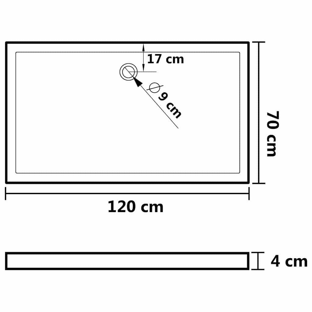 vidaXL Prostokątny brodzik prysznicowy, ABS, czarny, 70x120 cm