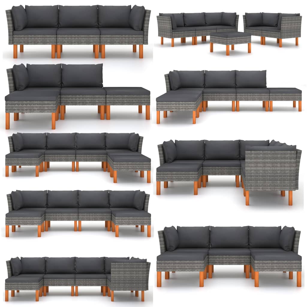 vidaXL Sofa środkowa, polirattan i lite drewno eukaliptusowe