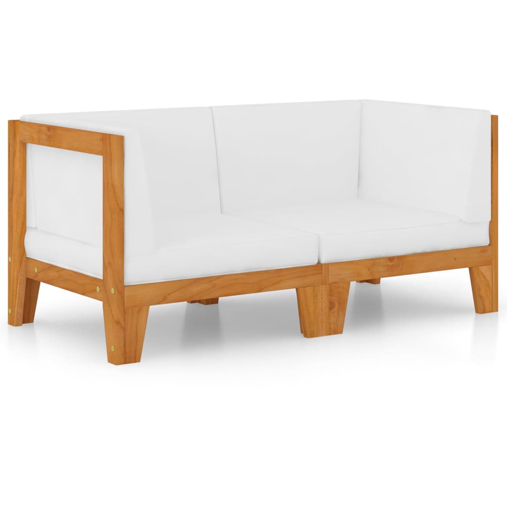 vidaXL 2-osobowa sofa z kremowymi poduszkami, lite drewno akacjowe