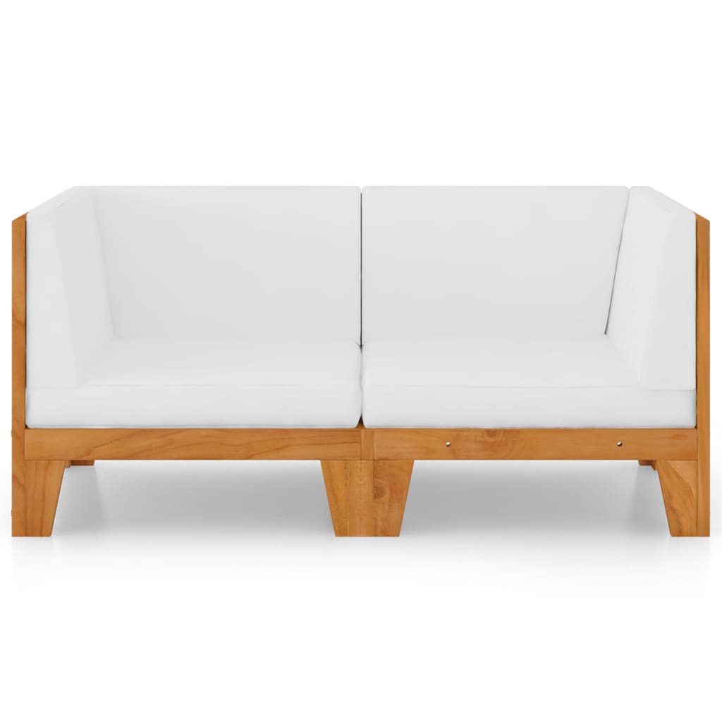 vidaXL 2-osobowa sofa z kremowymi poduszkami, lite drewno akacjowe