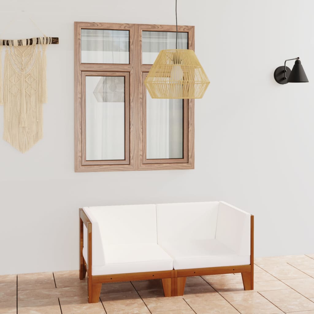 vidaXL 2-osobowa sofa z kremowymi poduszkami, lite drewno akacjowe