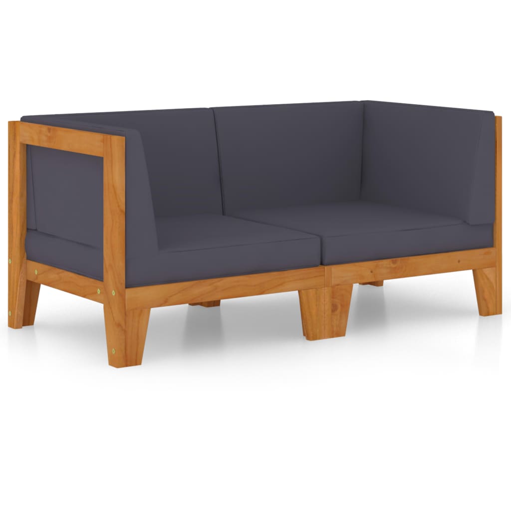 vidaXL 2-osobowa sofa z ciemnoszarymi poduszkami, drewno akacjowe