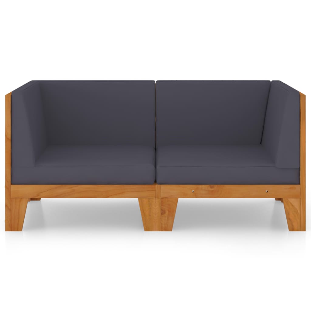 vidaXL 2-osobowa sofa z ciemnoszarymi poduszkami, drewno akacjowe