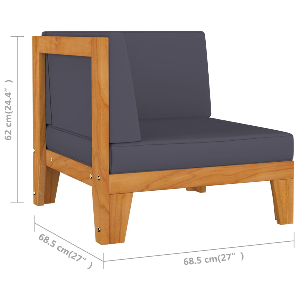 vidaXL 2-osobowa sofa z ciemnoszarymi poduszkami, drewno akacjowe