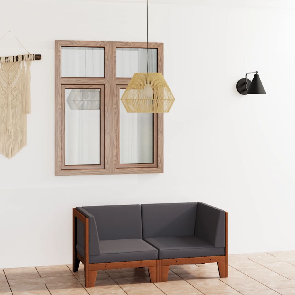 vidaXL 2-osobowa sofa z ciemnoszarymi poduszkami, drewno akacjowe