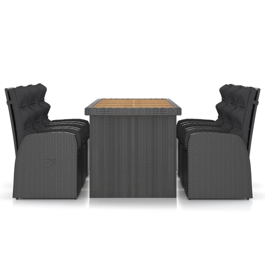vidaXL 7-cz. zestaw mebli ogrodowych z poduszkami, rattan PE, czarny