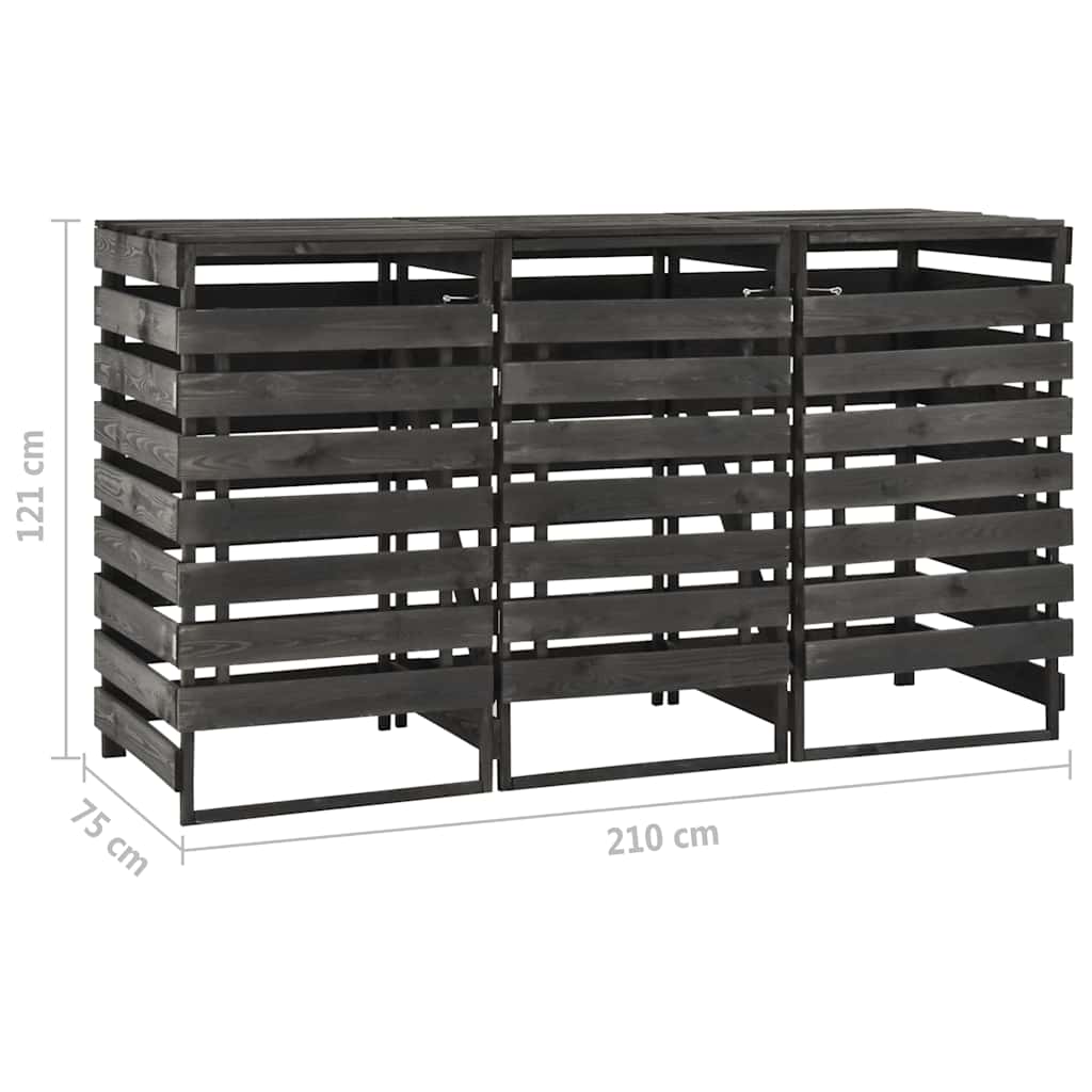 vidaXL Osłona na 3 kosze na śmieci, 210x75x121 cm, malowana sosna