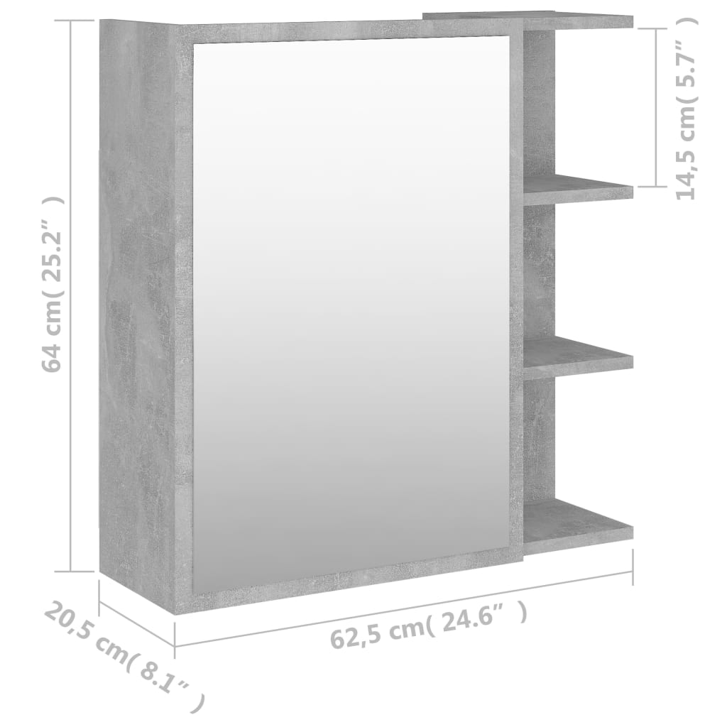 vidaXL Szafka łazienkowa z lustrem, szarość betonu, 62,5x20,5x64 cm