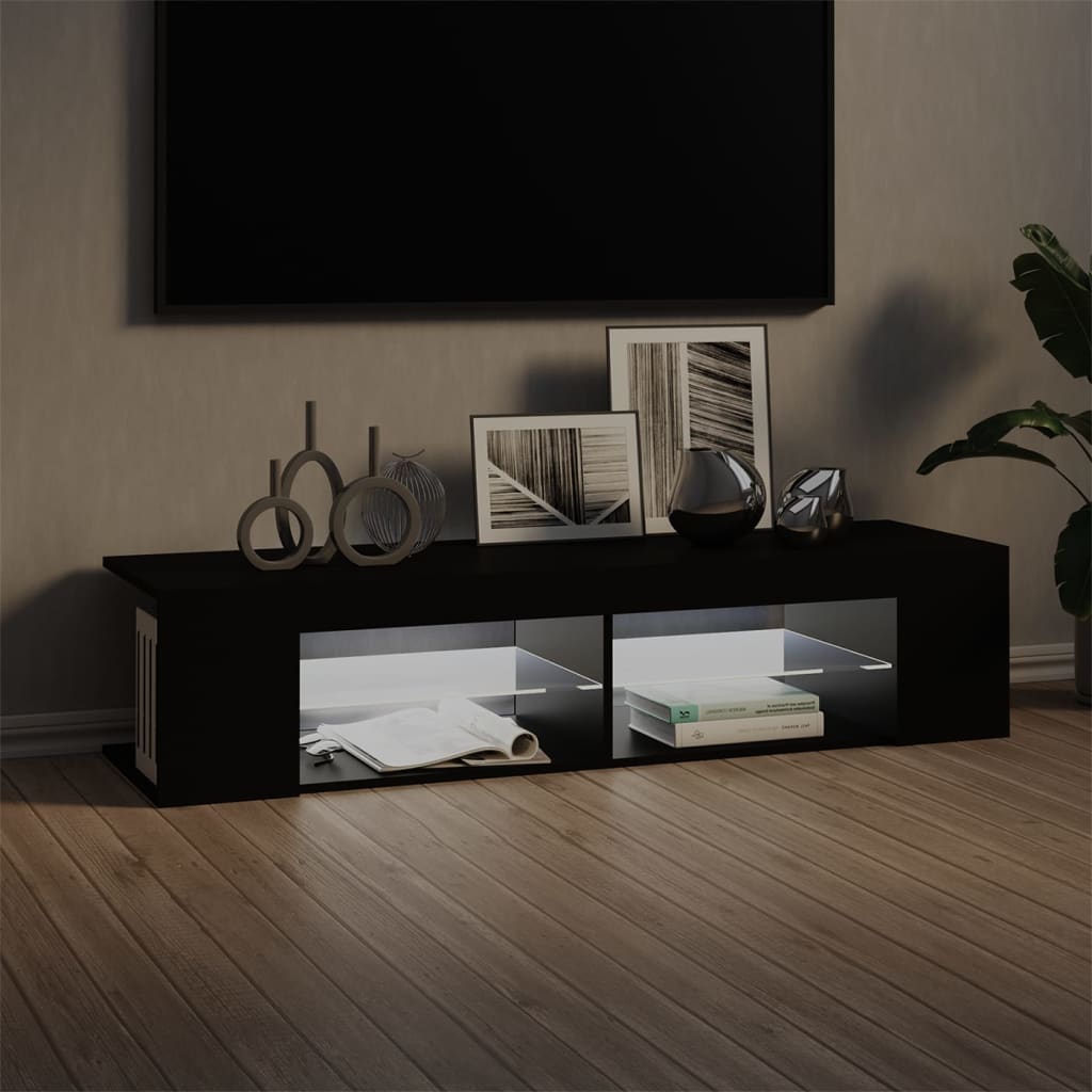 vidaXL Szafka TV z oświetleniem LED, czarna, 135x39x30 cm