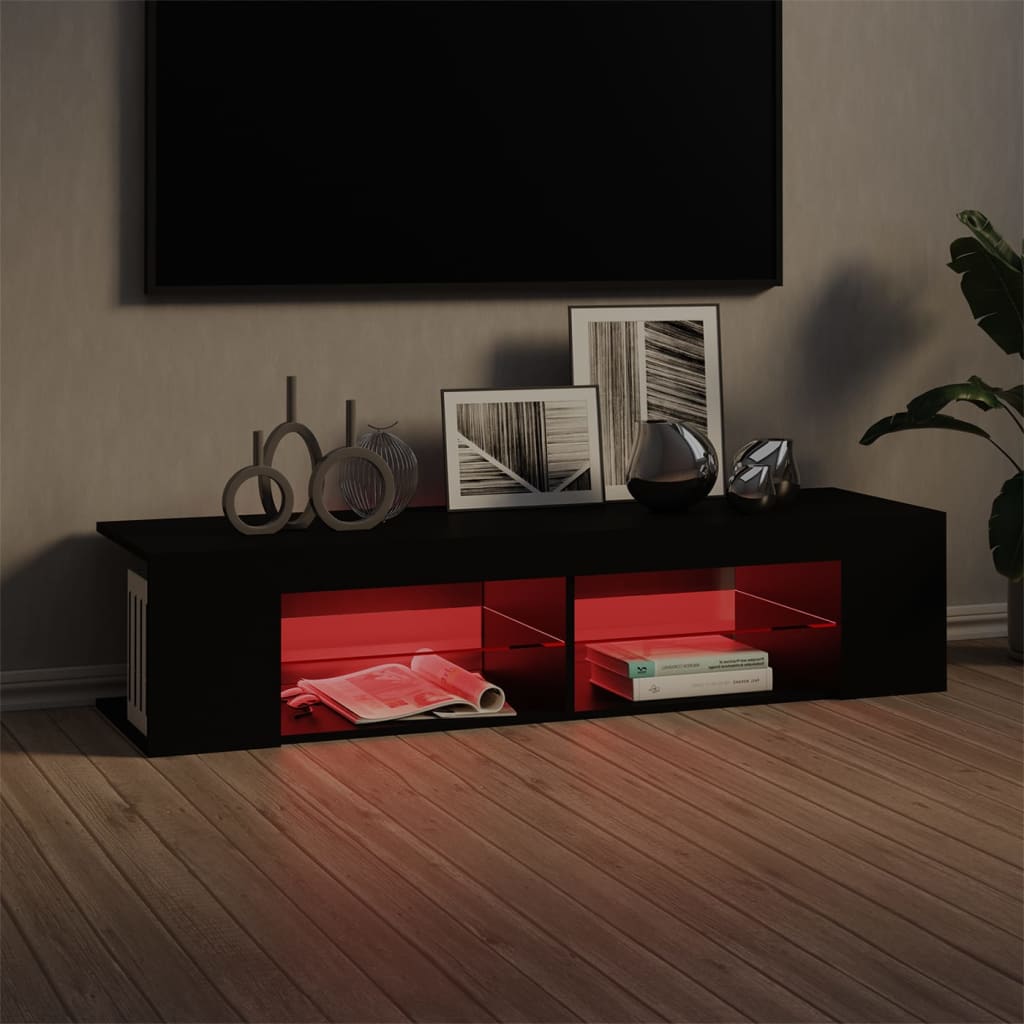 vidaXL Szafka TV z oświetleniem LED, czarna, 135x39x30 cm