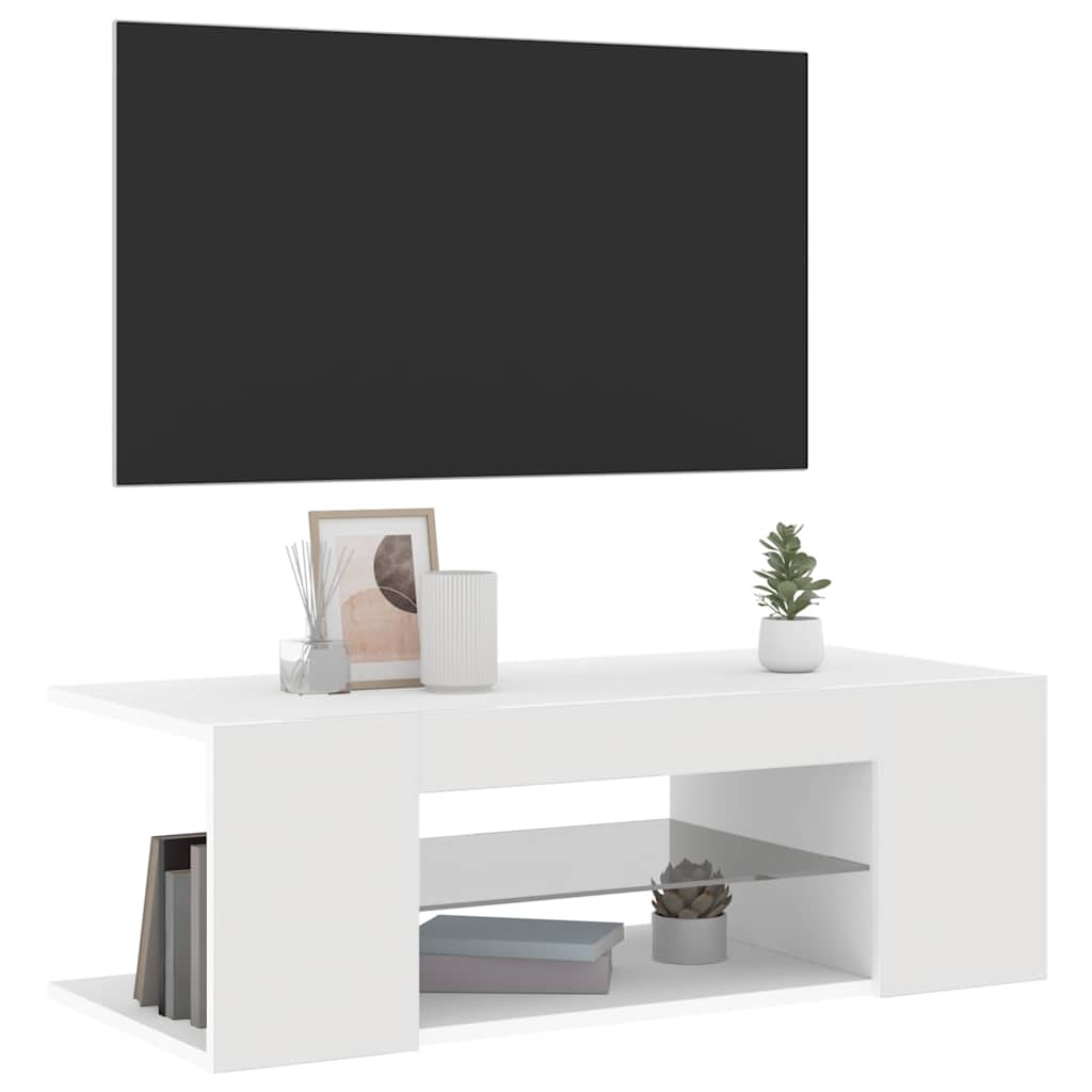 vidaXL Szafka pod TV z oświetleniem LED, biała, 90x39x30 cm