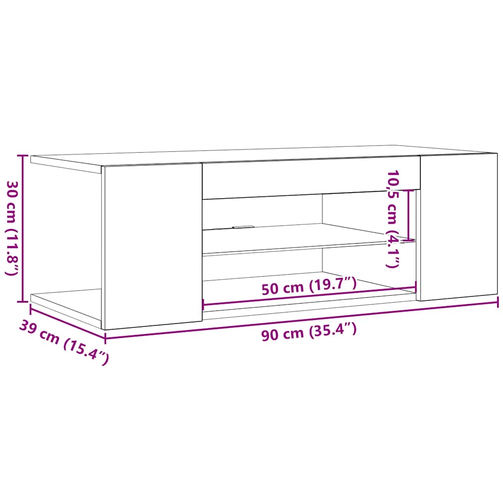 vidaXL Szafka pod TV z oświetleniem LED, biała, 90x39x30 cm