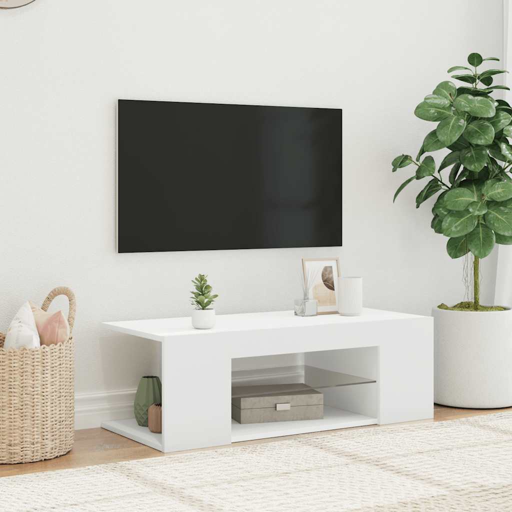 vidaXL Szafka pod TV z oświetleniem LED, biała, 90x39x30 cm