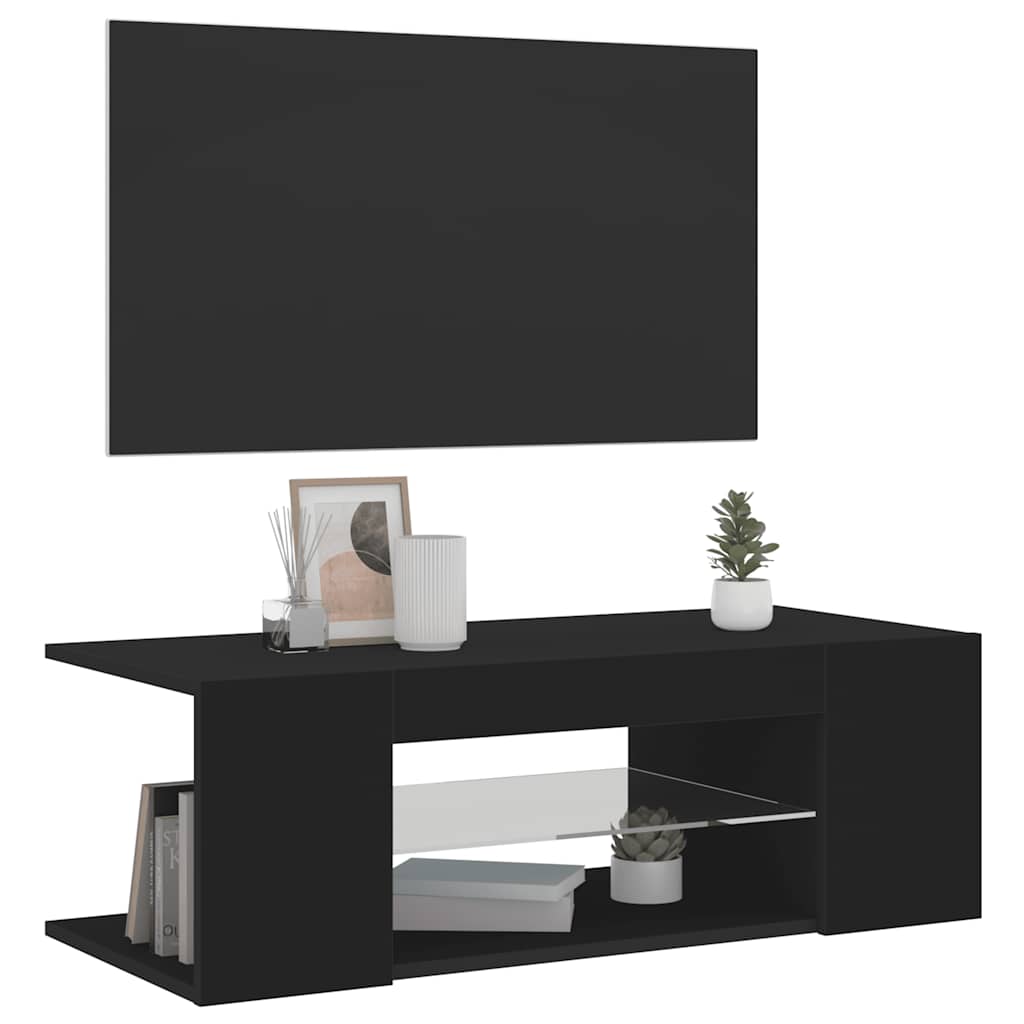 vidaXL Szafka pod TV z oświetleniem LED, czarna, 90x39x30 cm