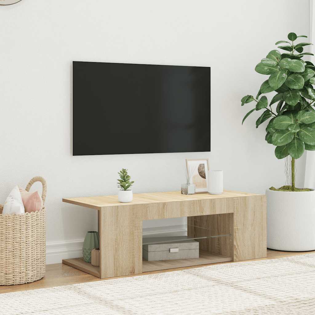 vidaXL Szafka TV z oświetleniem LED, dąb sonoma, 90x39x30 cm