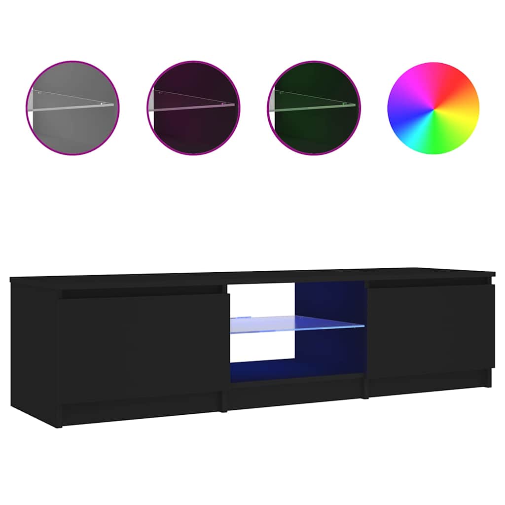 vidaXL Szafka pod TV z oświetleniem LED, czarna, 140x40x36 cm