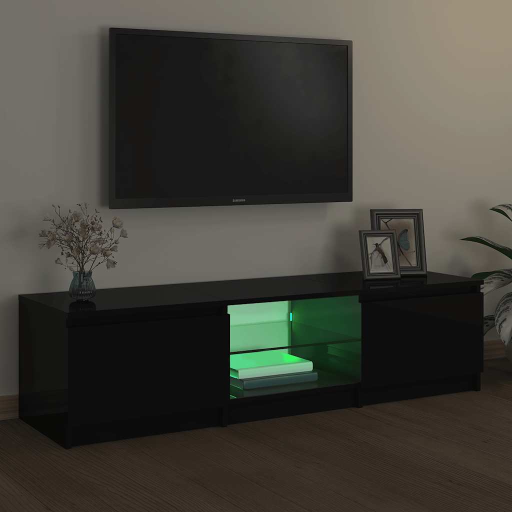 vidaXL Szafka pod TV z oświetleniem LED, czarna, 140x40x36 cm