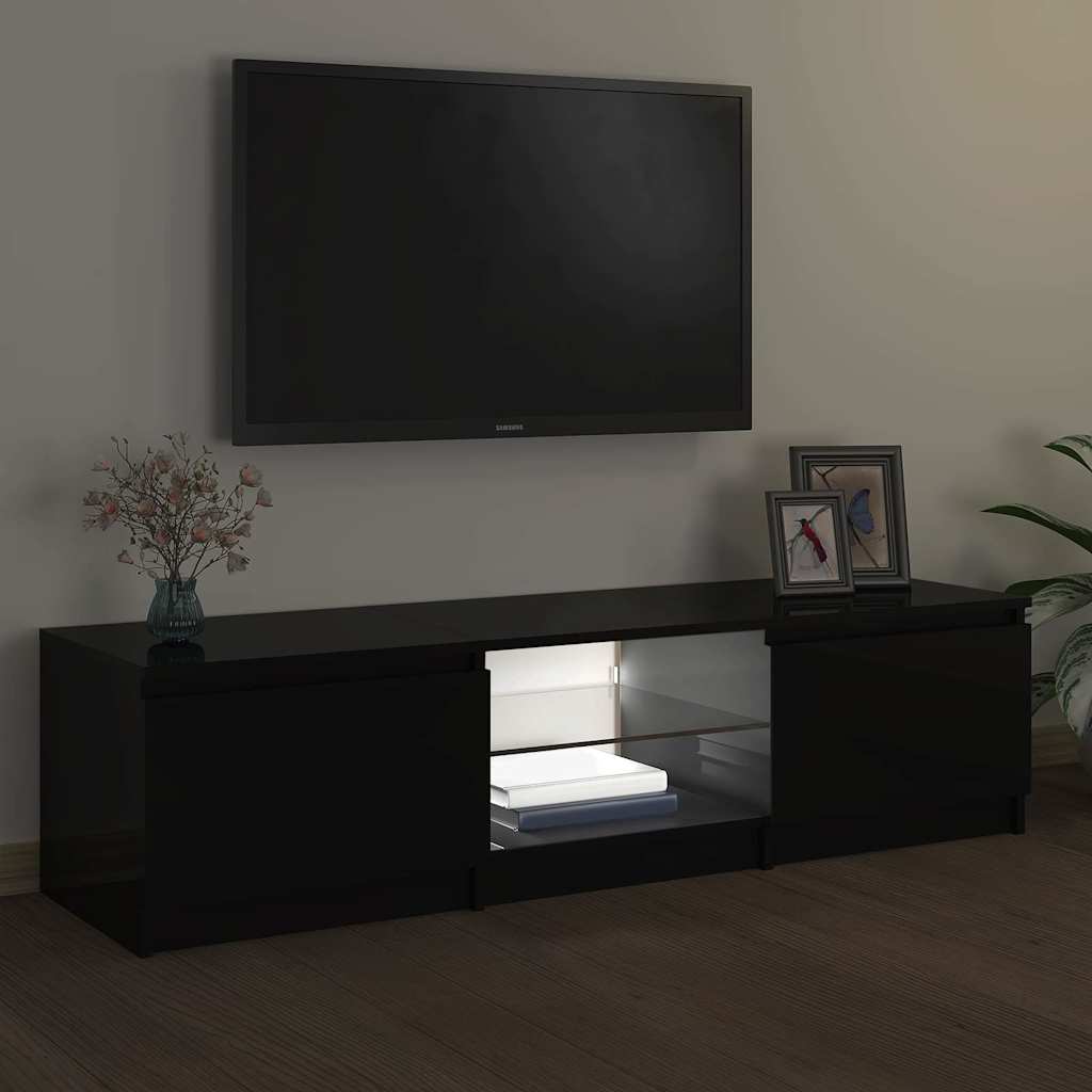 vidaXL Szafka pod TV z oświetleniem LED, czarna, 140x40x36 cm